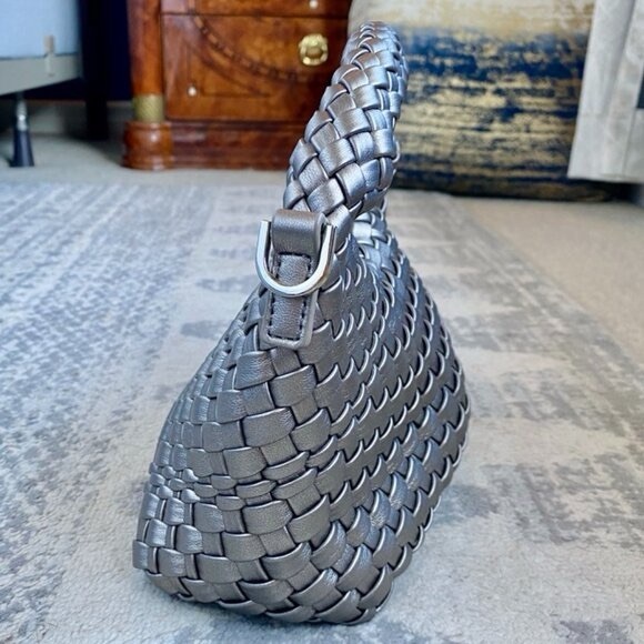 Silver Braided Vegan Leather Crossbody Bag - Picture 2 of 10